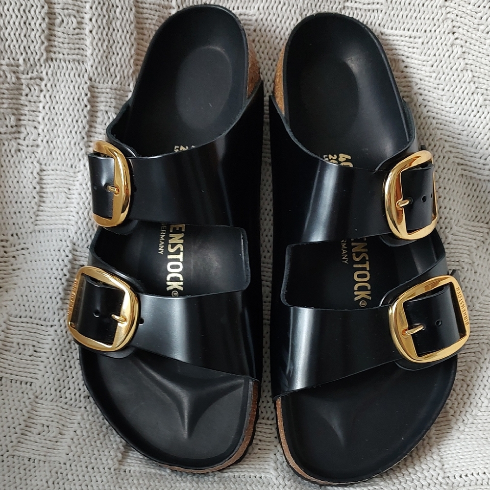 NEW! Birkenstock Big Buckle High Shine Black Arizona Sandals 40